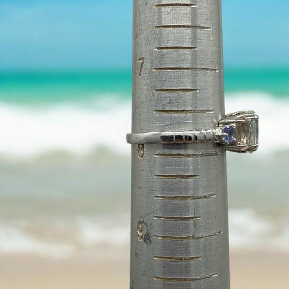 2.25ct Natural Aquamarine Morganite Tanzanite Ring 925 Sterling Silver Size 7.75 - Picture 6 of 6